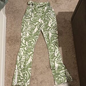 SHEIN Green and White Flare Pants